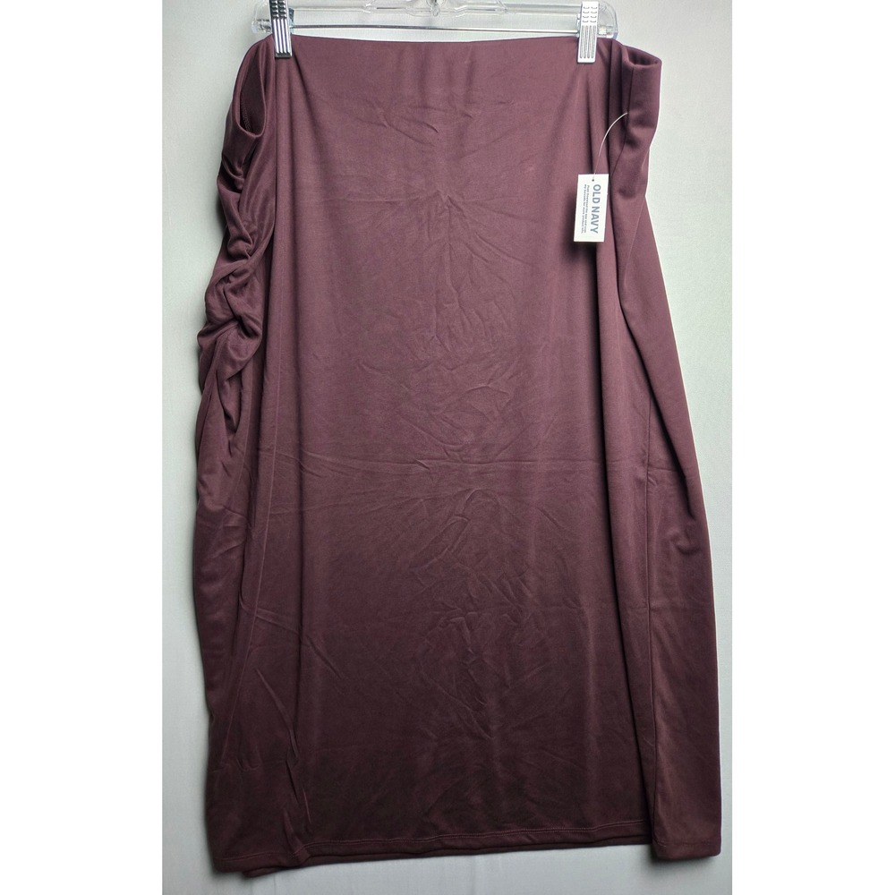 Old Navy Womens XXL Ribbed Knit Ruched Side Midi Skirt Dark Mauve Plum Purple